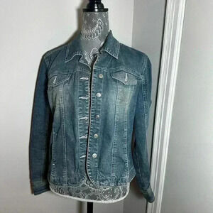 AMI Denim Jean Trucker Jacket Women's Medium Long Sleeve Blue Cotton Blend.